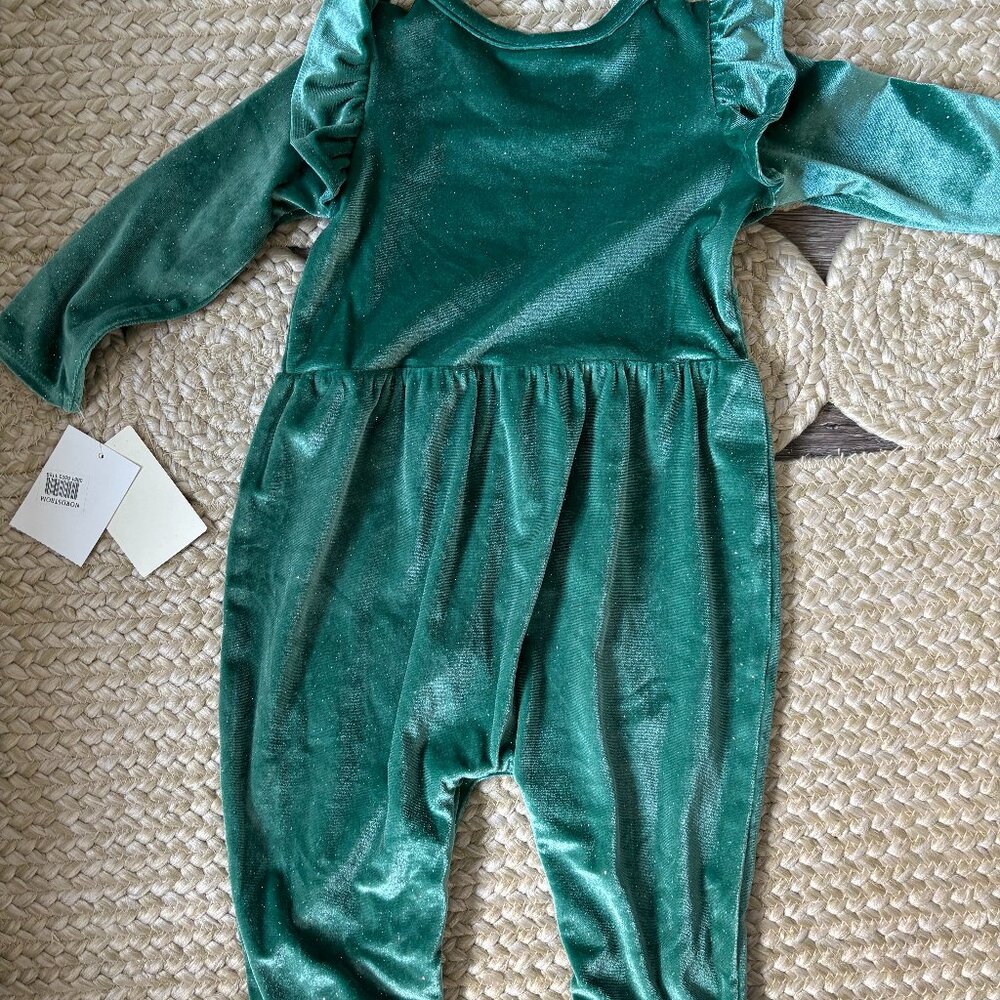 New! Tucker + Tate Evergreen Glitter Romper Velvet Velour 9 Months Girls